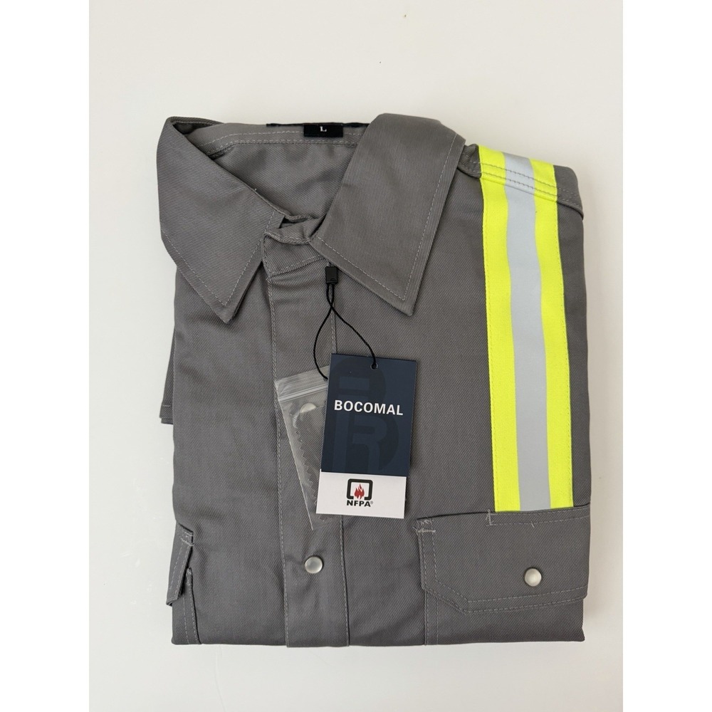 BOCOMAL Flame Resistance High Visibility Reflective Safety Shirt 7.5oz GREY L